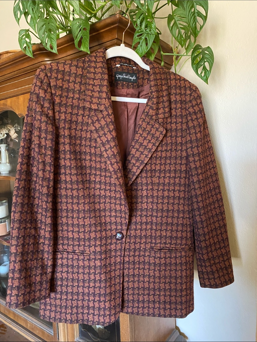Women's Brown Patterned Wool-Blend Blazer
